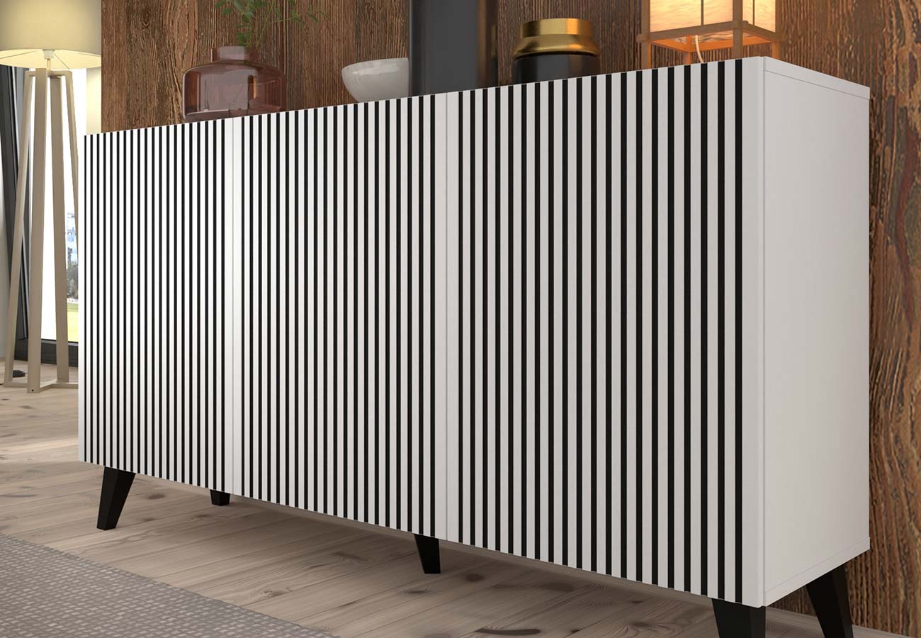 Senkki Ravenna P 150cm musta valkoinen olohuone