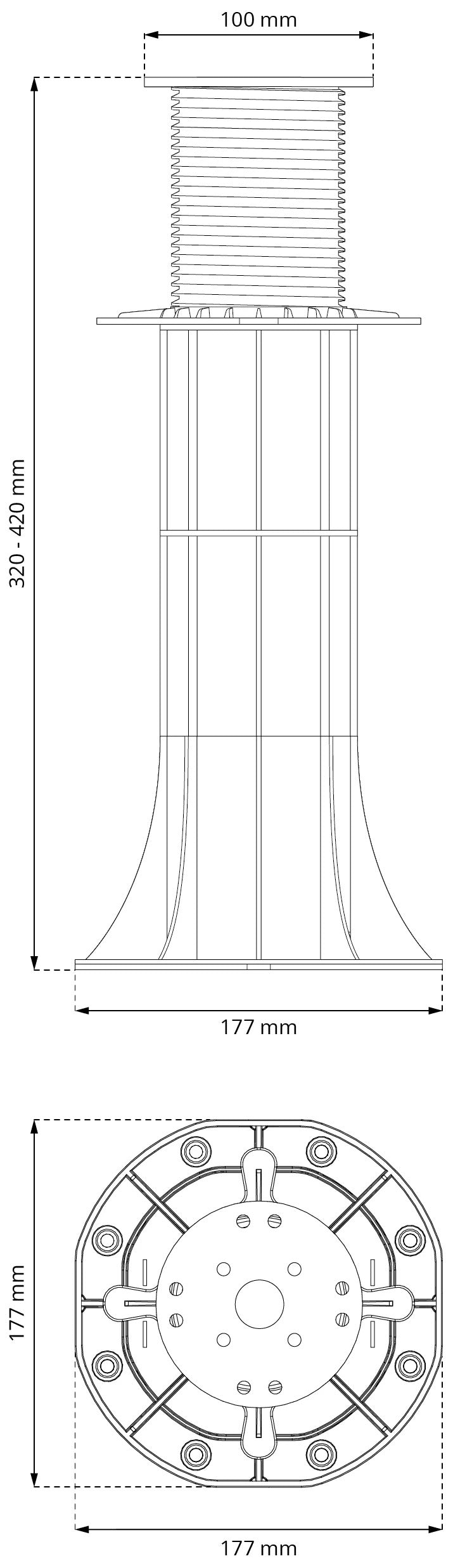 Terassijalka säädettävä 320-420mm mitat