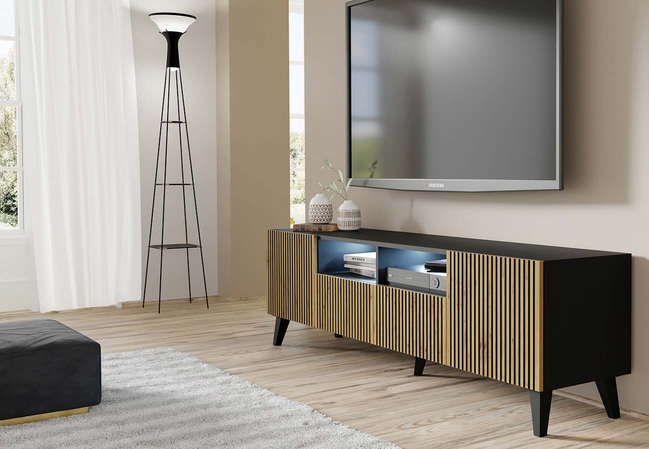 Tv-taso Ravenna 2D2S 200cm musta tammi 2D2S
