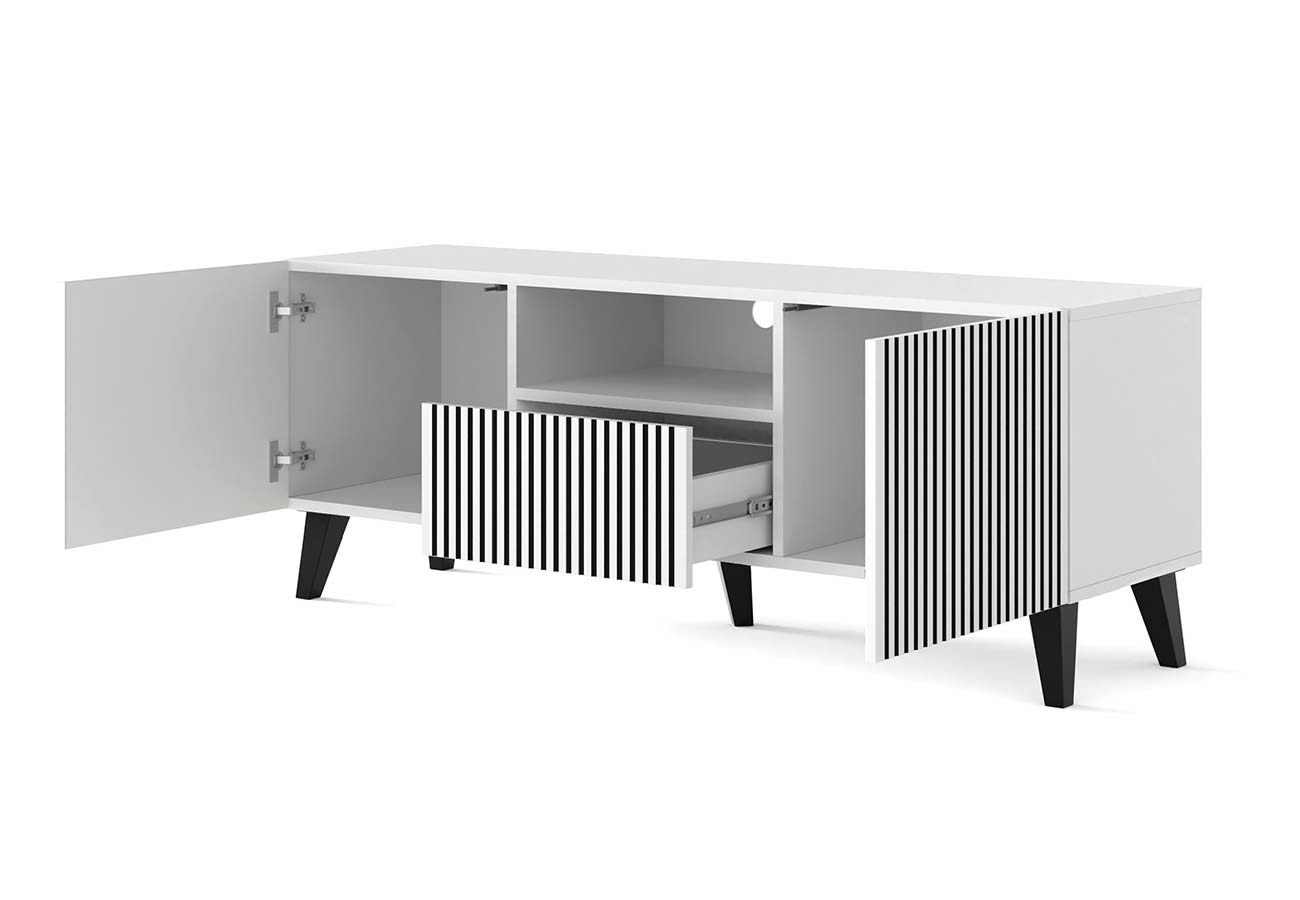 Tv-taso Ravenna P 150cm musta valkoinen kaapit