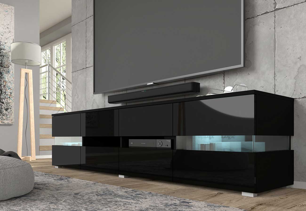Tv-taso Viber 186cm korkeakiilto musta