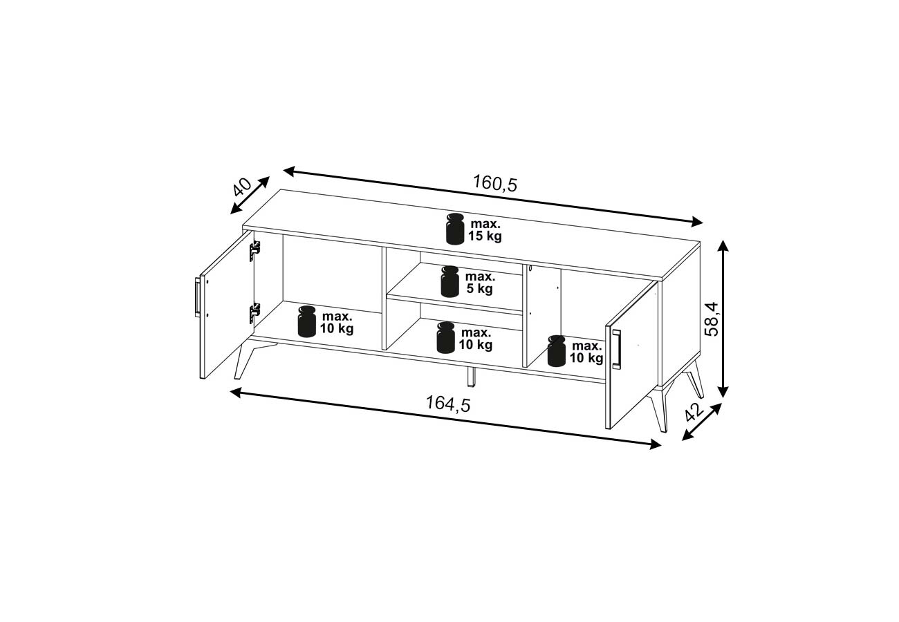 Tv-taso Lugo 165cm mitat