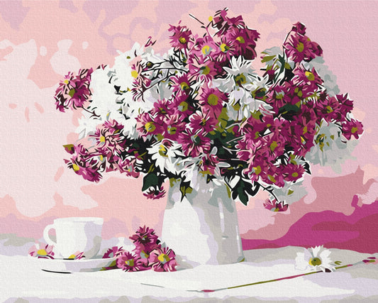 Maalaa numeroin Paint by numbers Still life in pink tones