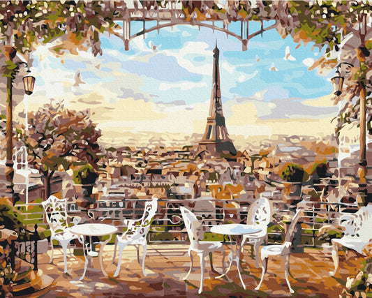 Maalaa numeroin Paint by numbers Cafe overlooking the Eiffel Tower