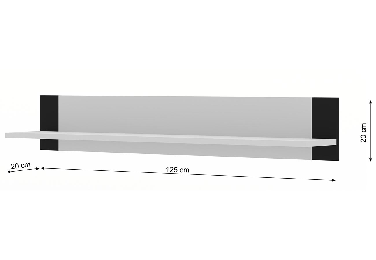 Hylly Ada Valkoinen / Musta 125cm Mitat