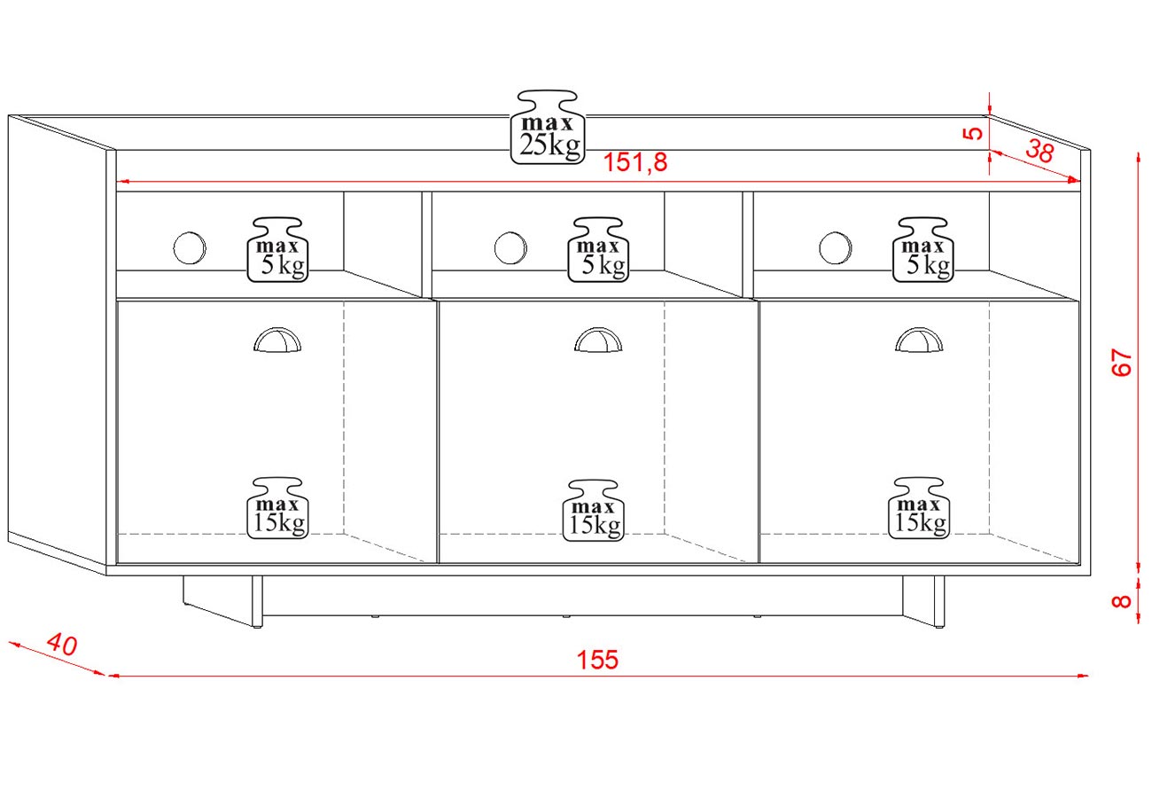 Kaappi Rustic Valkoinen 155cm Mitat