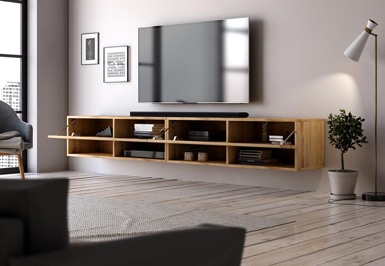 Seinään kiinnitettävä tv-taso Kara Tammi 200cm
