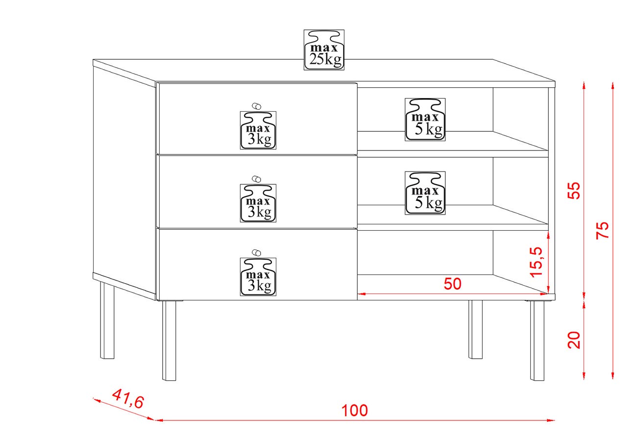 Lipasto Tuulia Musta / Artisan Tammi 100cm Mitat