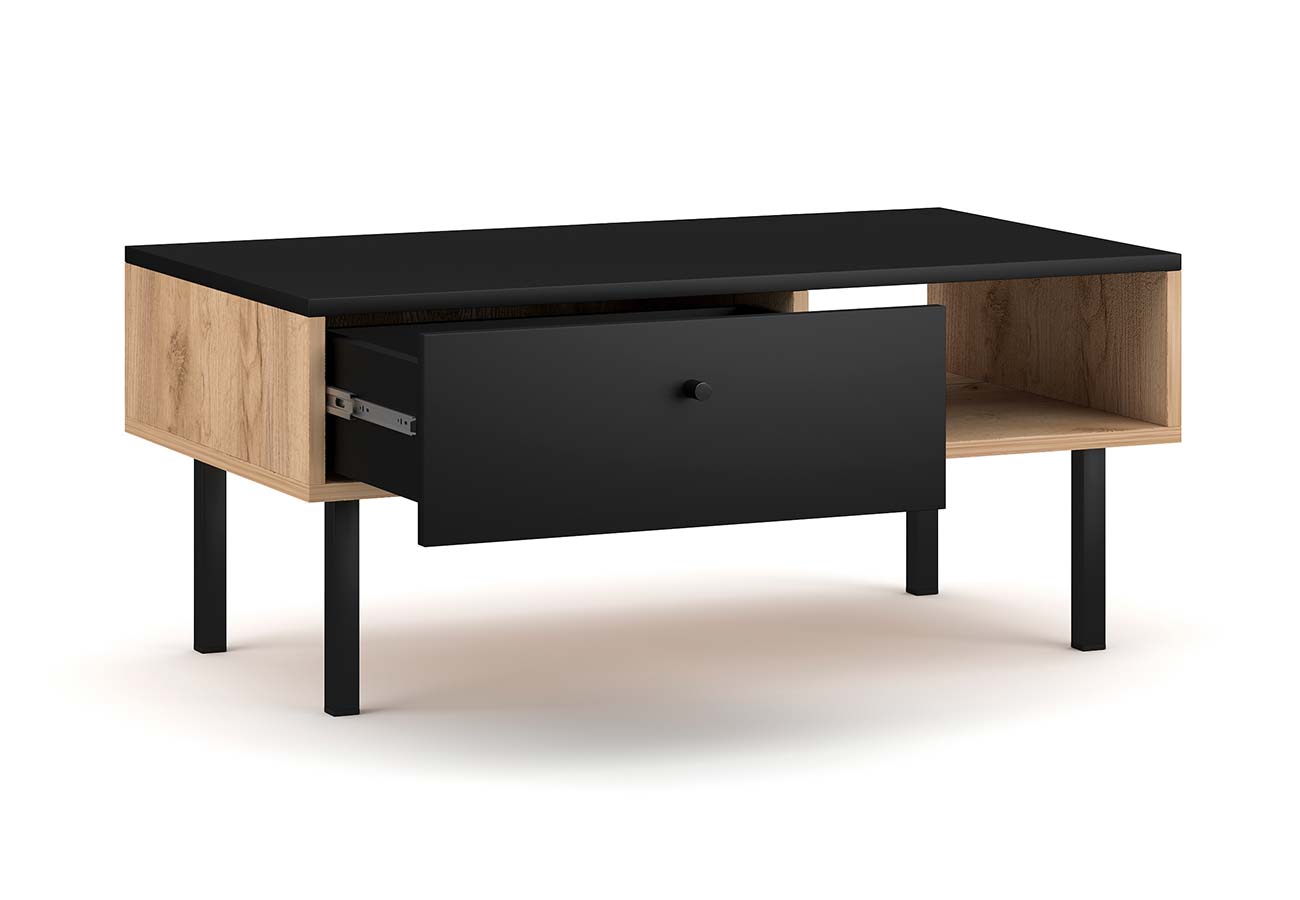 Sohvapöytä Tuulia Artisan Tammi / Musta 90cm Vetolaatikko