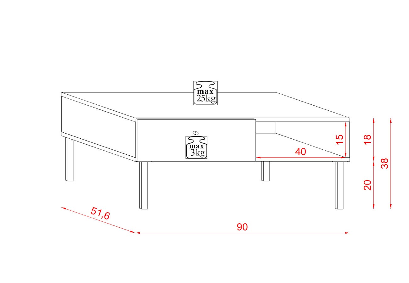 Sohvapöytä Tuulia Artisan Tammi / Musta 90cm Mitat
