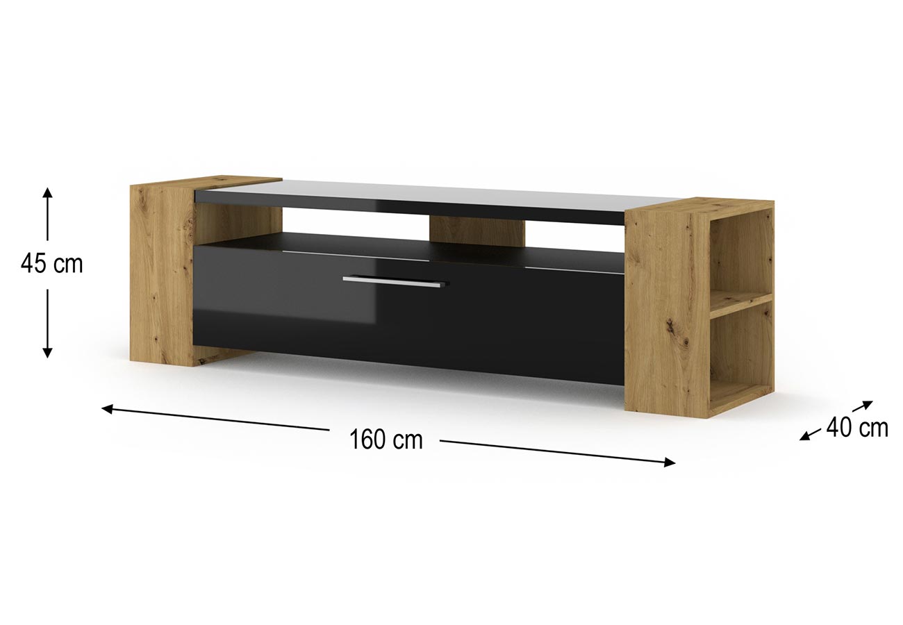 Tv-taso Asko Tammi / Musta 160cm Mittakuva