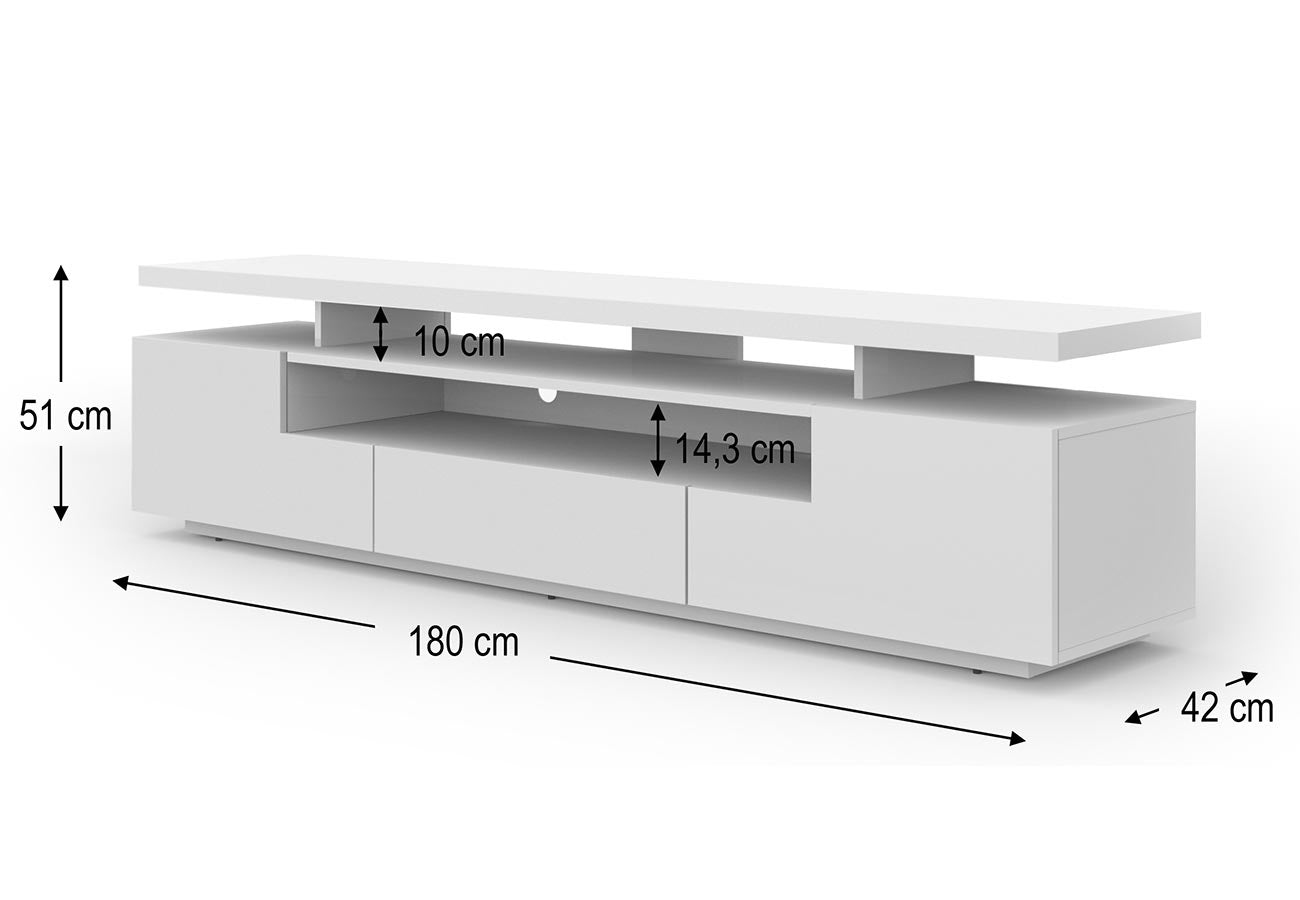 Tv-taso Eve 180cm Matta valkoinen mitat