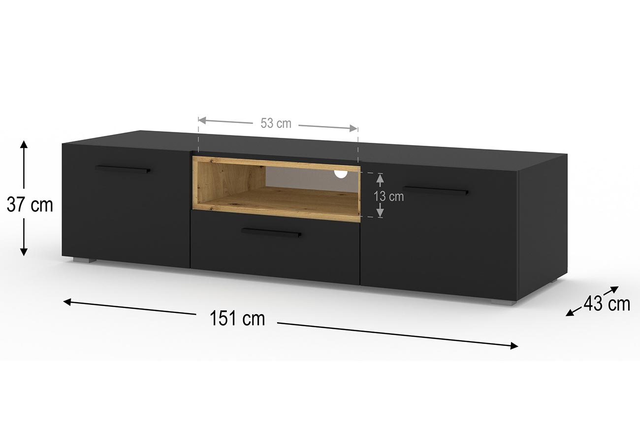 Tv-taso Fenja Matta Musta / Tammi 150cm mitat