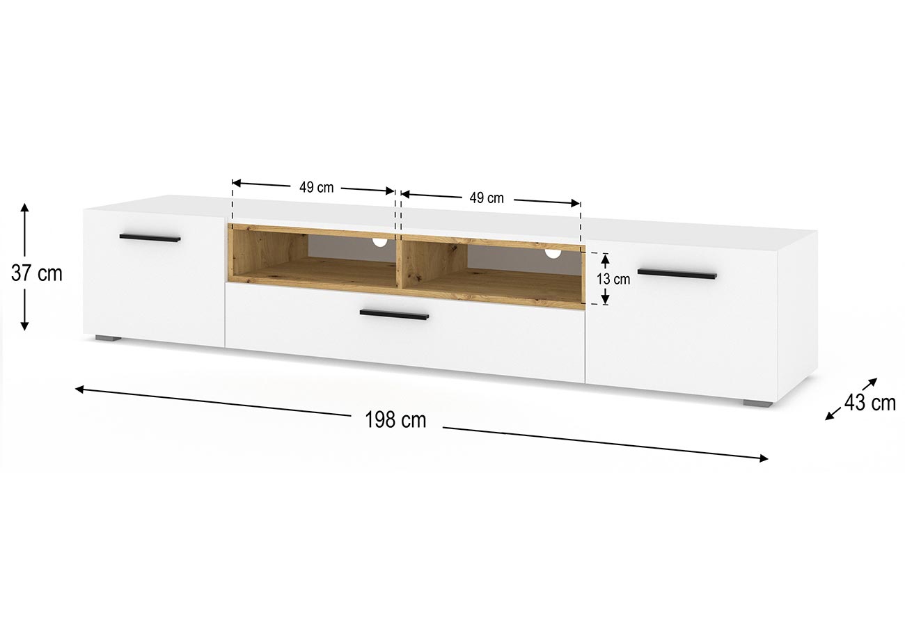 Tv taso Fenja 198cm valkoinen mitat