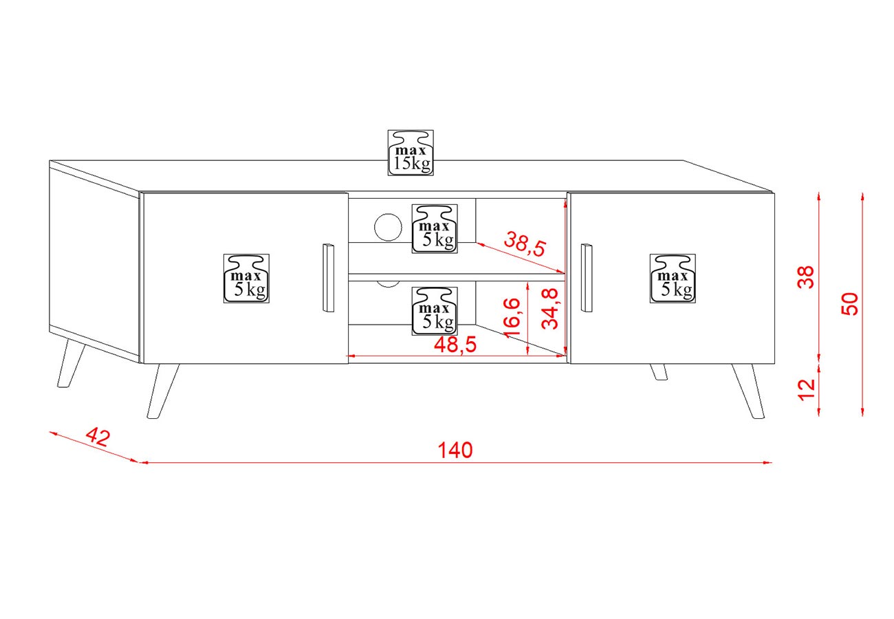 Tv-taso Fin Harmaa 140cm Mitat