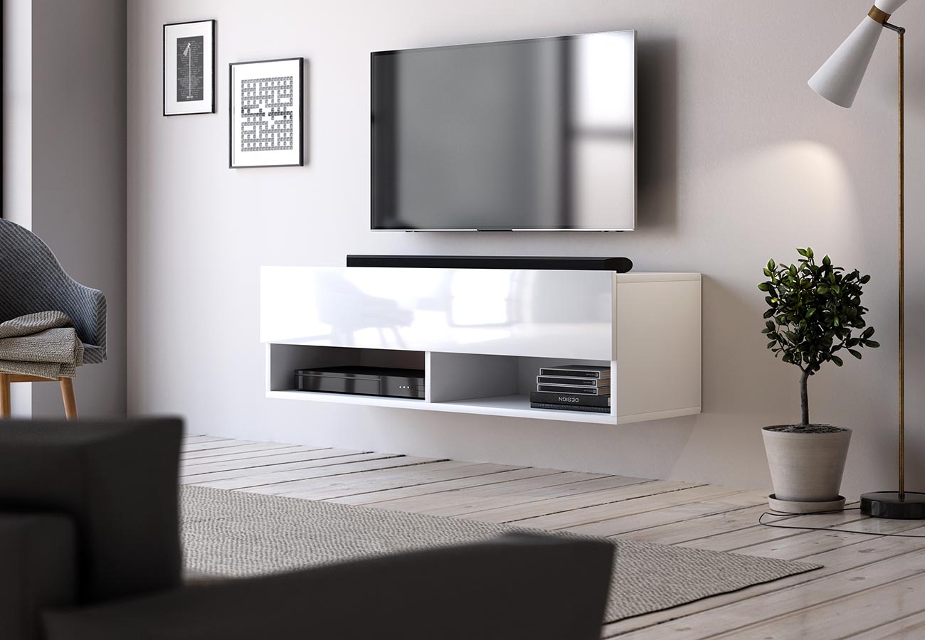 Tv-taso Kara 100cm valkoinen seinään kiinnitettävä