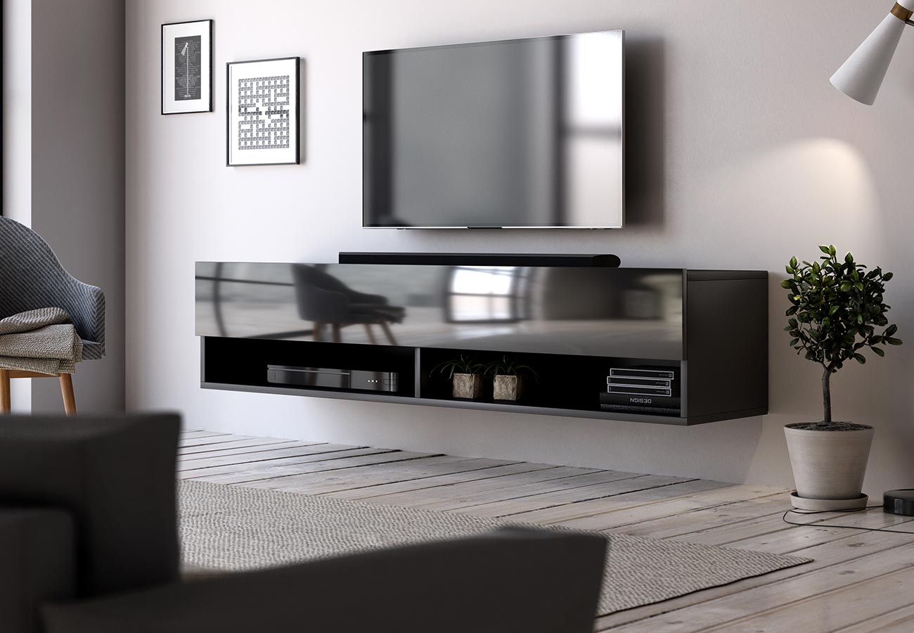 Tv-taso Kara 140cm musta seinälle asennettava