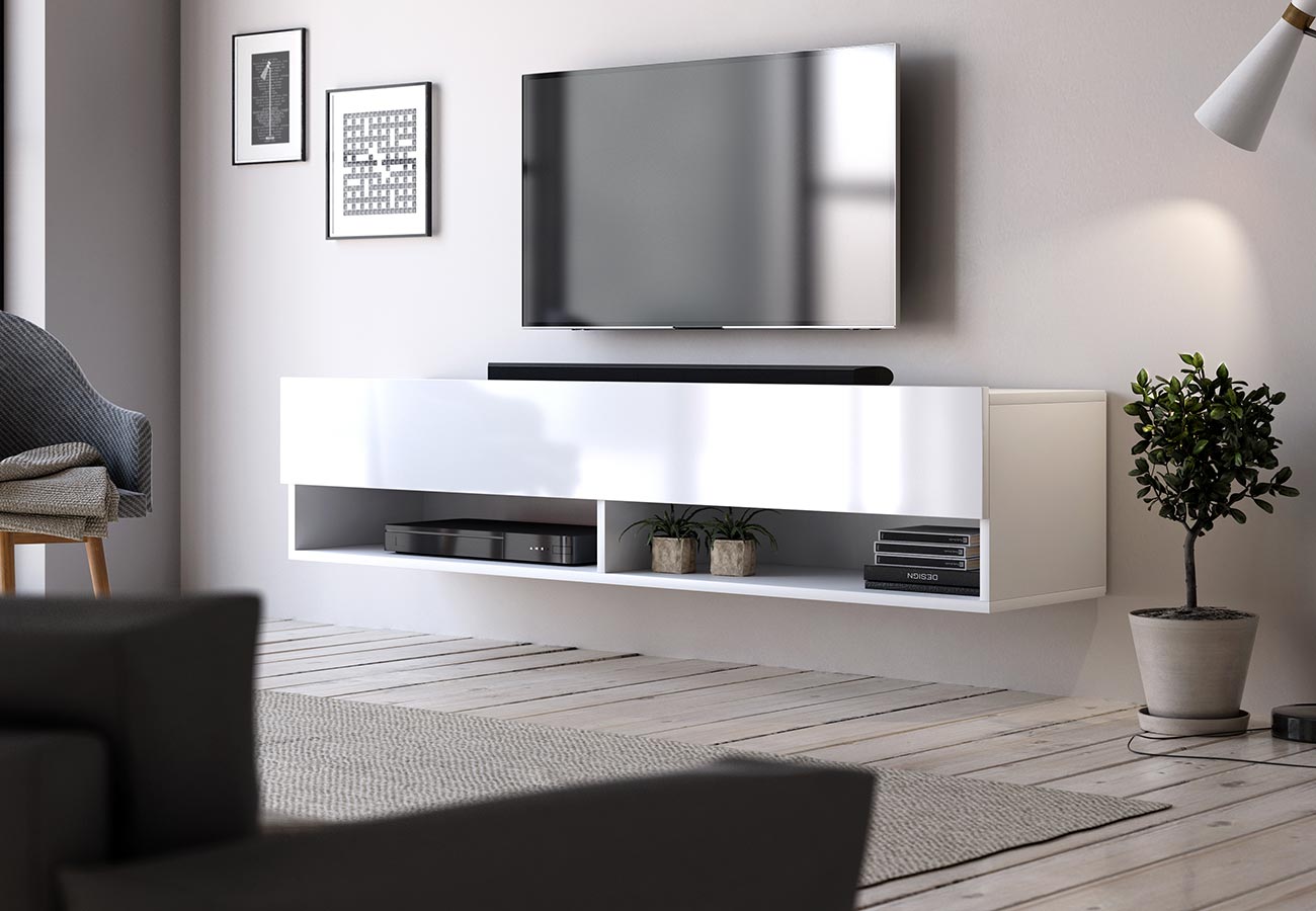 Tv-taso Kara 140cm valkoinen seinälle asennettava