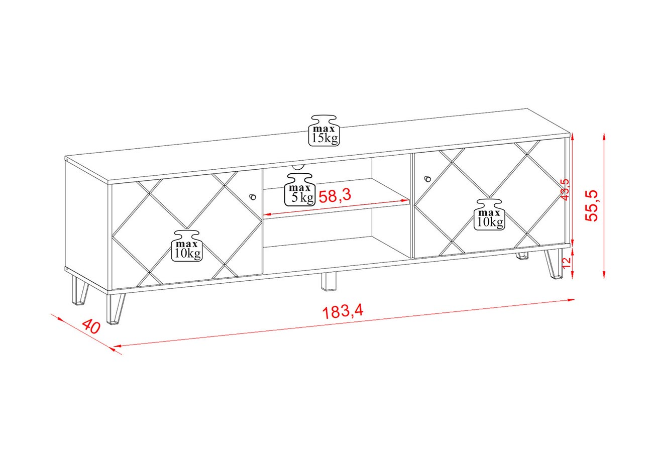 Tv-taso Oakly Artisan Tammi / Valkoinen 183cm Mitat