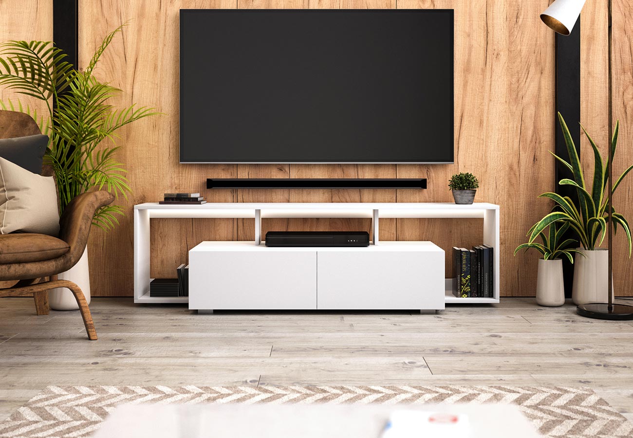 Tv-taso Renn 150cm led valaistus matta valkoinen