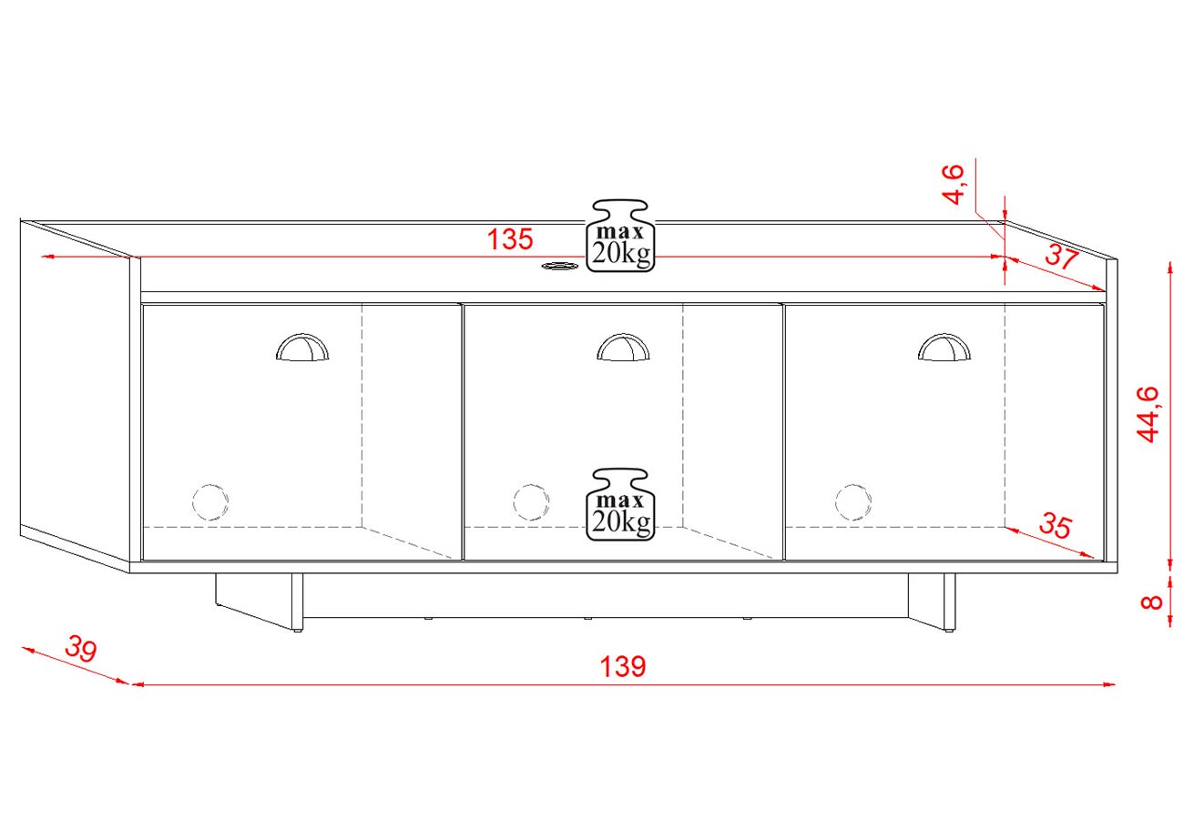 Tv-taso Rustic Valkoinen 140cm Mitat