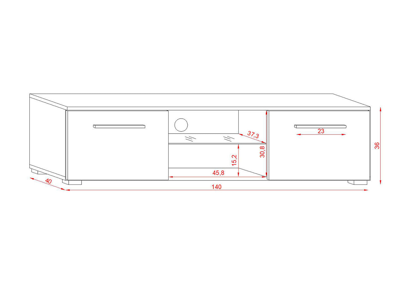 Tv-taso Vila Led Valkoinen 140cm Mitat