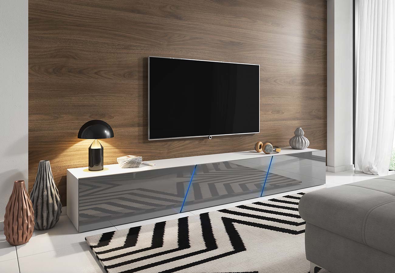 Tv-taso Galaxy Korkeakiilto Harmaa Led 240cm