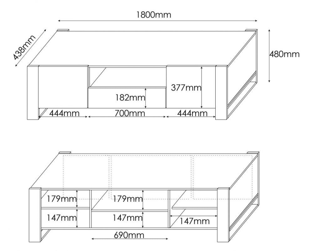 Tv-taso Tammi väri 180cm mitat