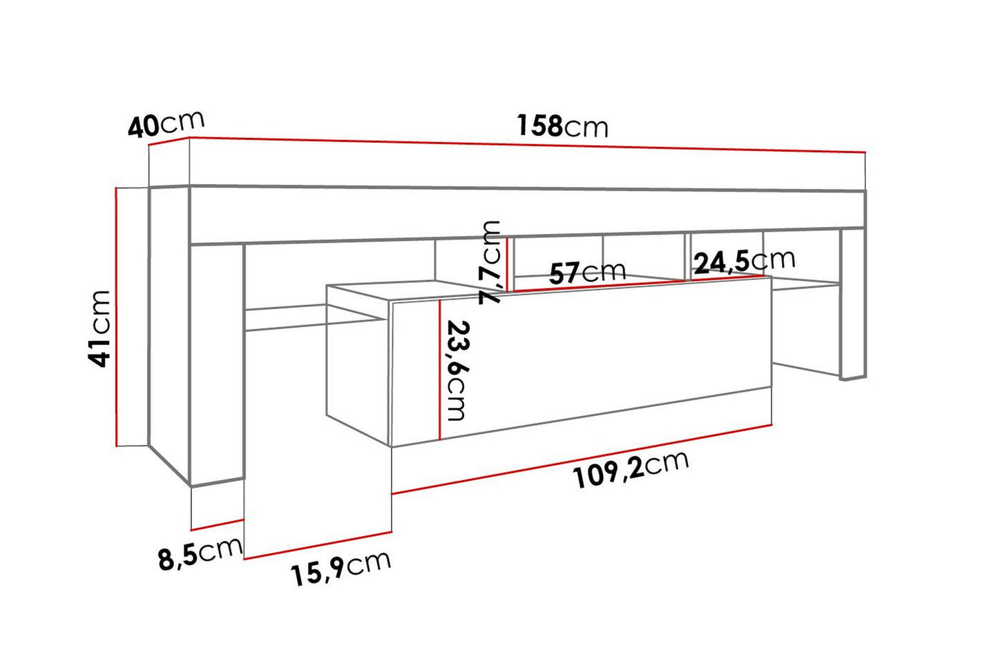 Tv-taso 158cm Korkeakiilto Musta