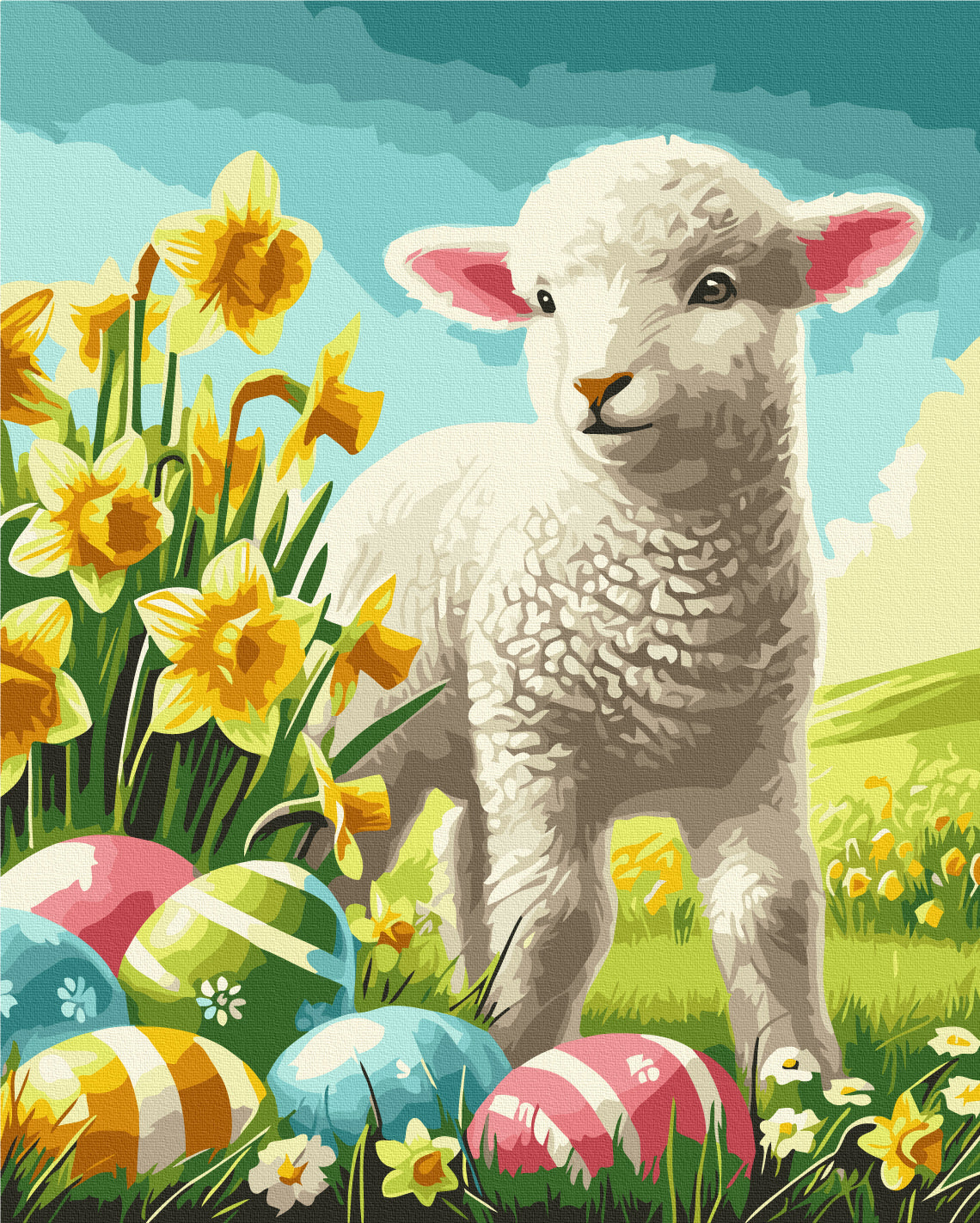 Maalaa numeroin Paint by numbers Spring flowers and Easter eggs