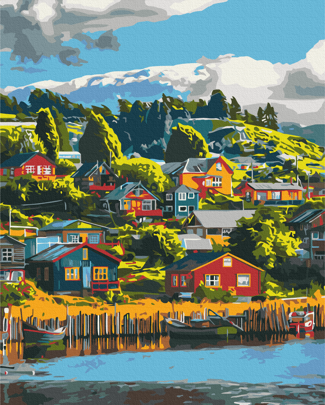 Maalaa numeroin Paint by numbers Colourful village