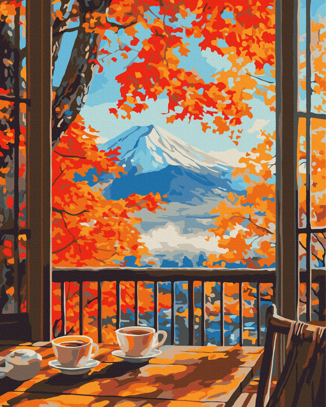 Maalaa numeroin Paint by numbers Autumn morning with a view of the mountains
