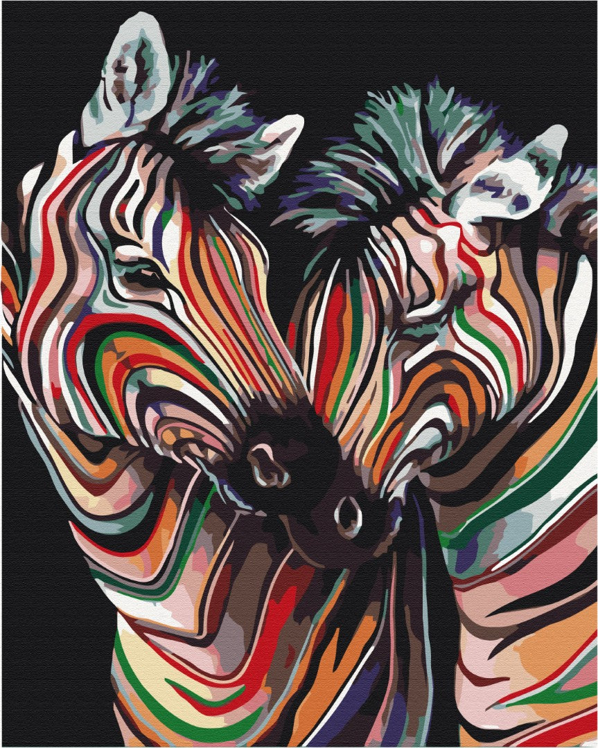 Maalaa numeroin Paint by numbers Couple of rainbow zebras
