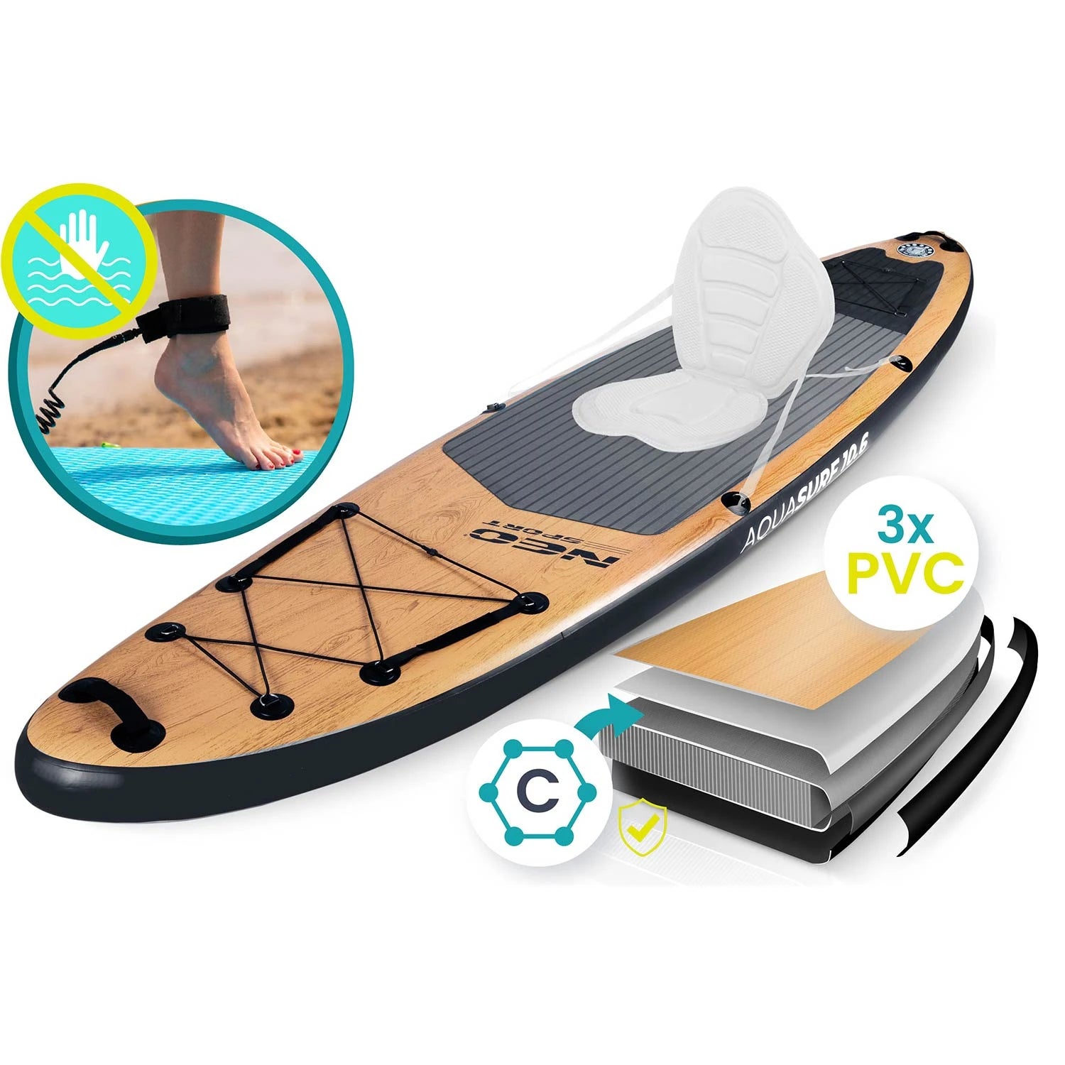 Kestävä 3-kerroksinen PVC SUP-lauta