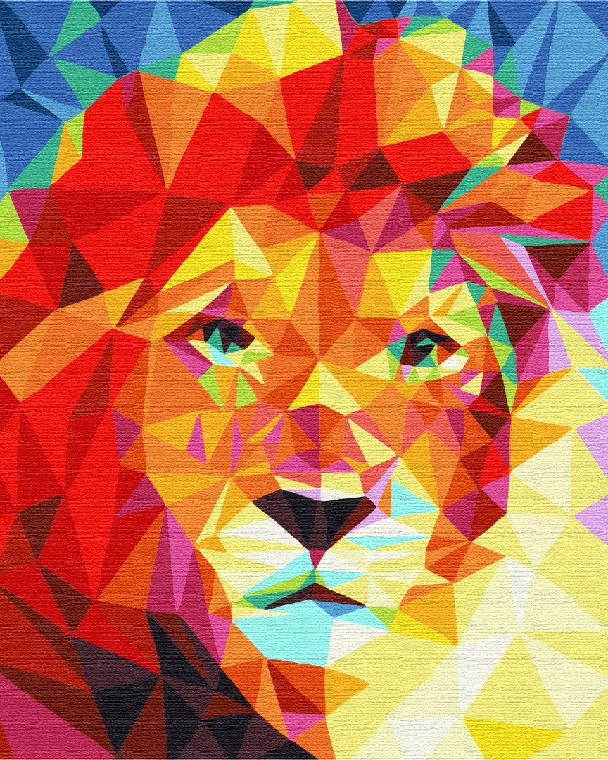 Maalaa numeroin Paint by numbers Lion in a mosaic