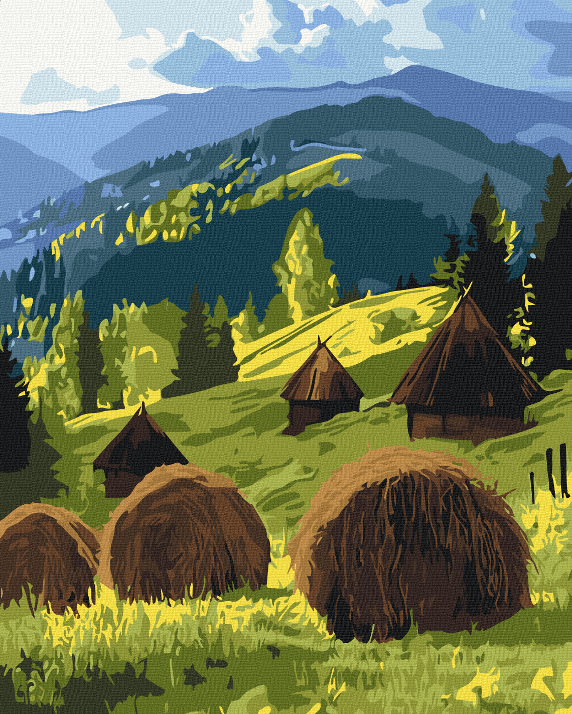 Maalaa numeroin Paint by numbers Sun over the mountain pasture