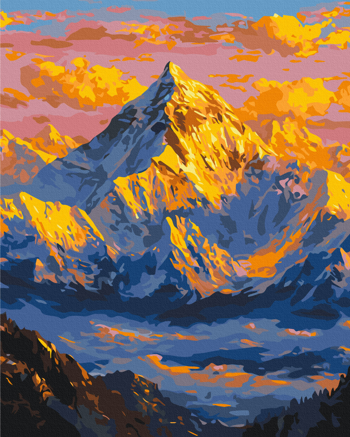 Maalaa numeroin Paint by numbers Sun over the mountains