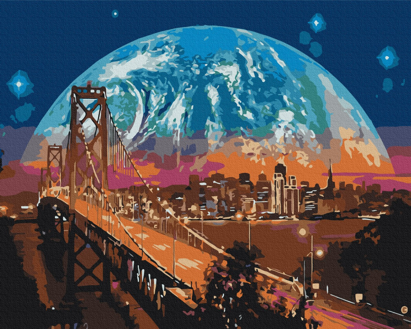 Maalaa numeroin Paint by numbers Moon over San Francisco