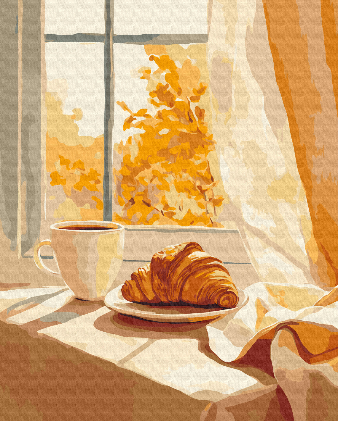 Maalaa numeroin Paint by numbers Croissant and coffee