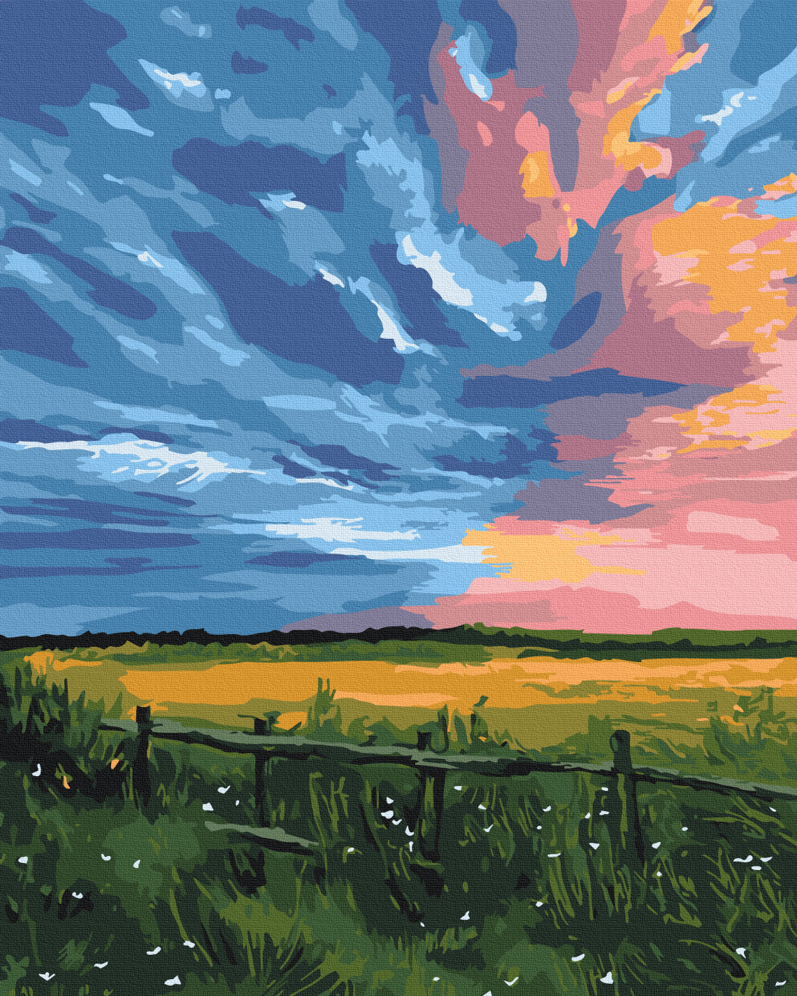 Maalaa numeroin Paint by numbers Sunset on the farm © Inna Shevyakova