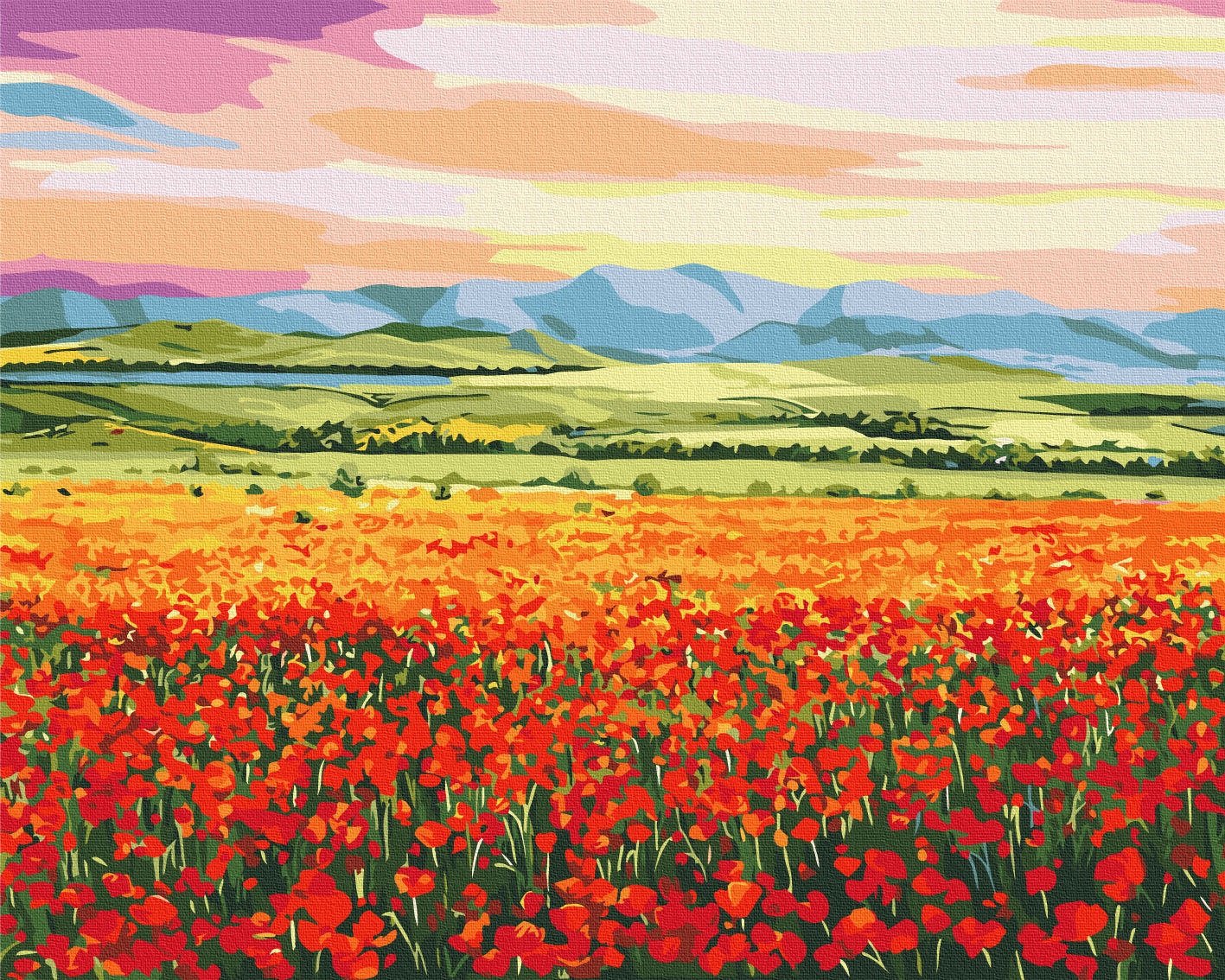 Maalaa numeroin Paint by numbers Sunset over a flower field © Anna Steshenko