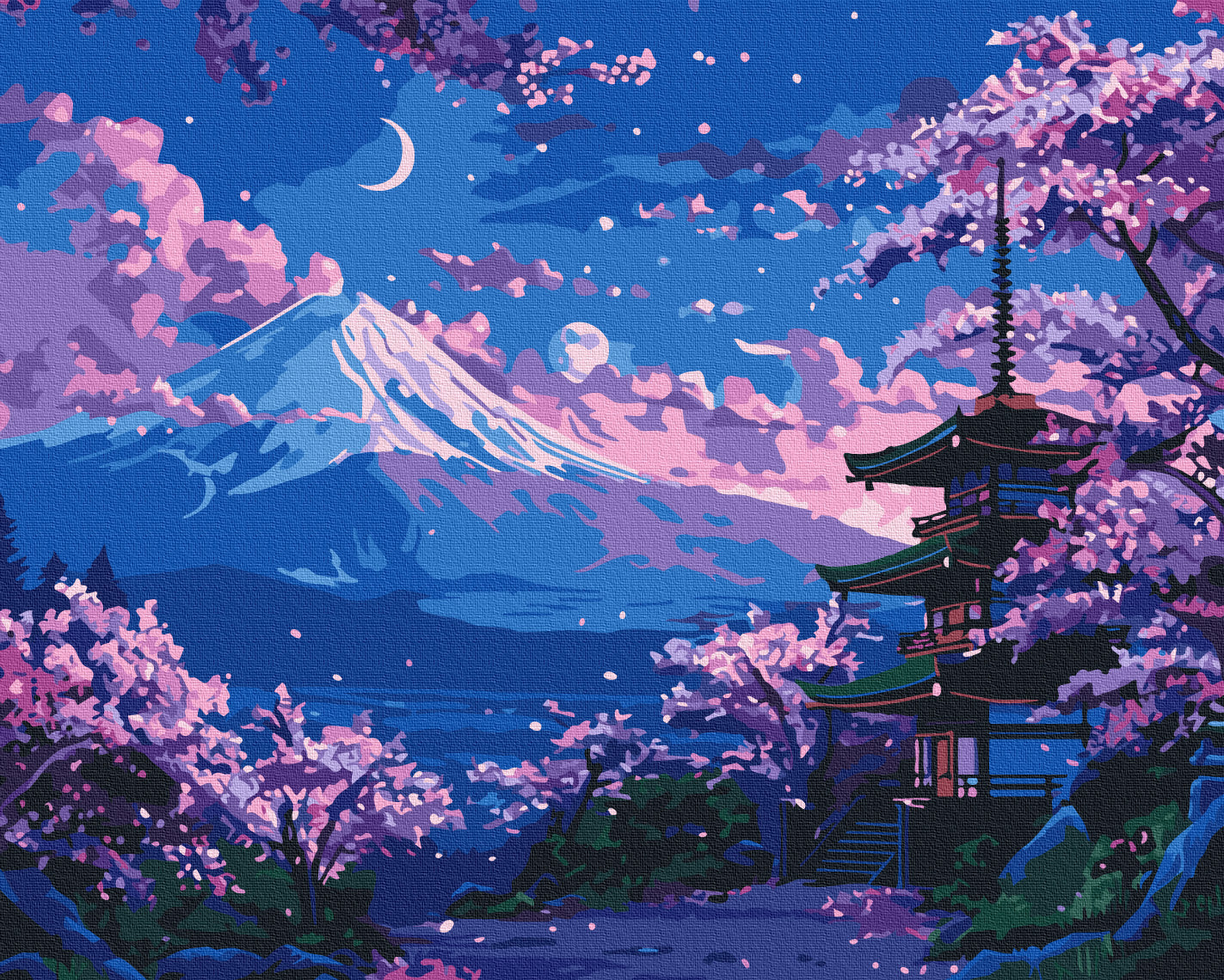 Maalaa numeroin Paint by numbers Temple near Mount Fuji