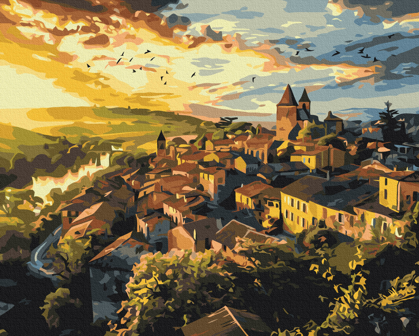 Maalaa numeroin Paint by numbers Birds above the spires