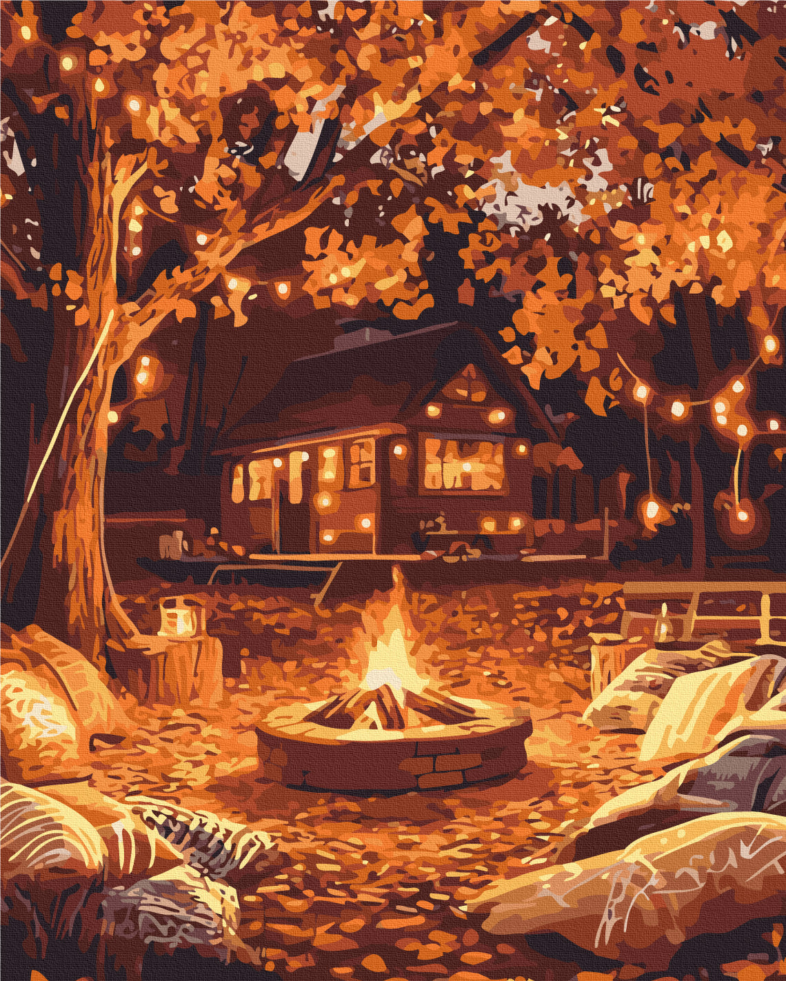 Maalaa numeroin Paint by numbers Fire among the leaves