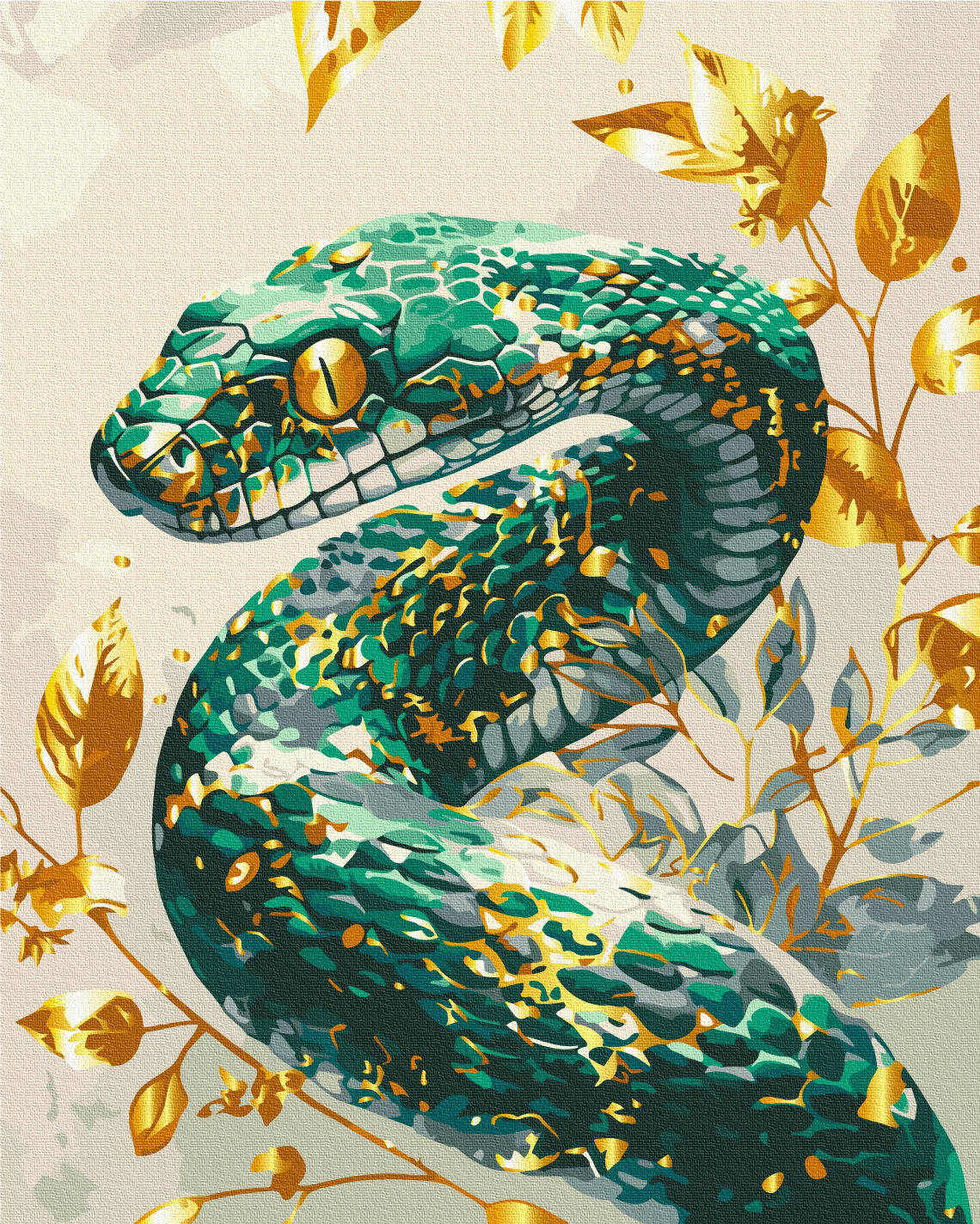Maalaa numeroin Paint by numbers Emerald snake with metallic colors