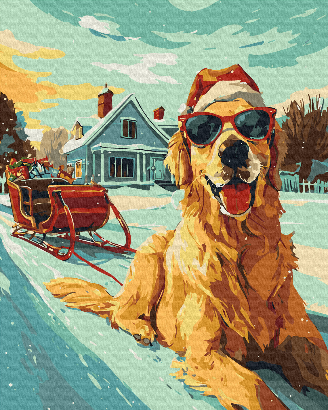 Maalaa numeroin Paint by numbers Tail-wagging Santa
