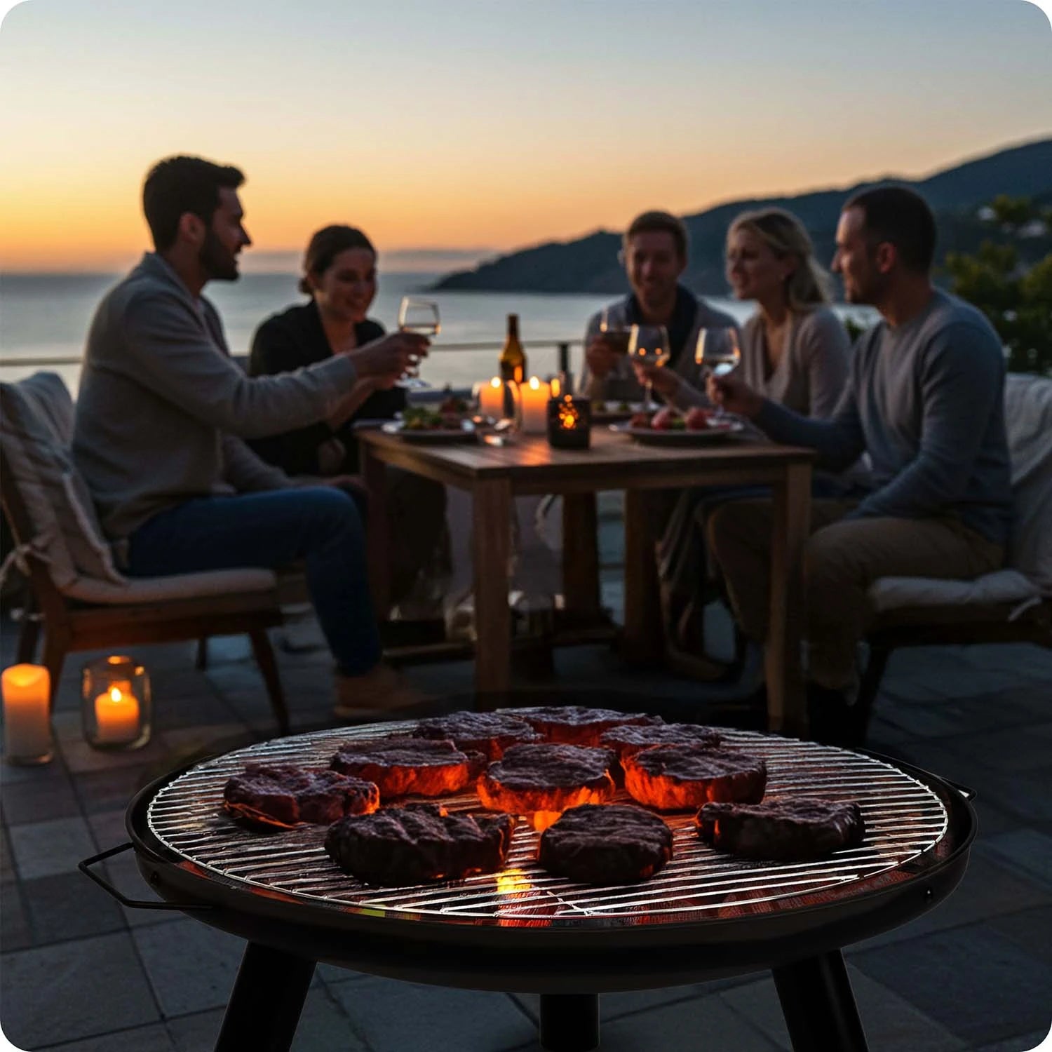 Fire pit 60 cm ritilällä – tunnelmallinen ulkotila