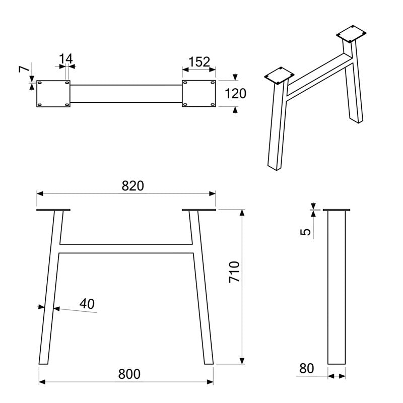 H pöydänjalka mitat