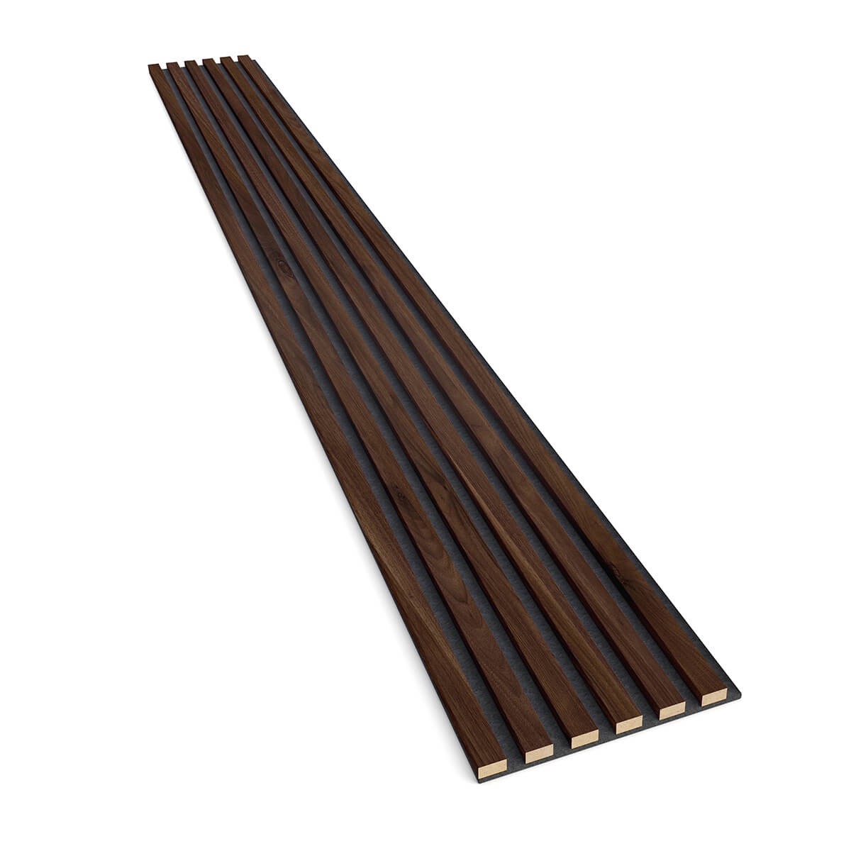 Huopa-akustinen rimapaneeli Walnut sävyssä, pystysuuntaiset rimat