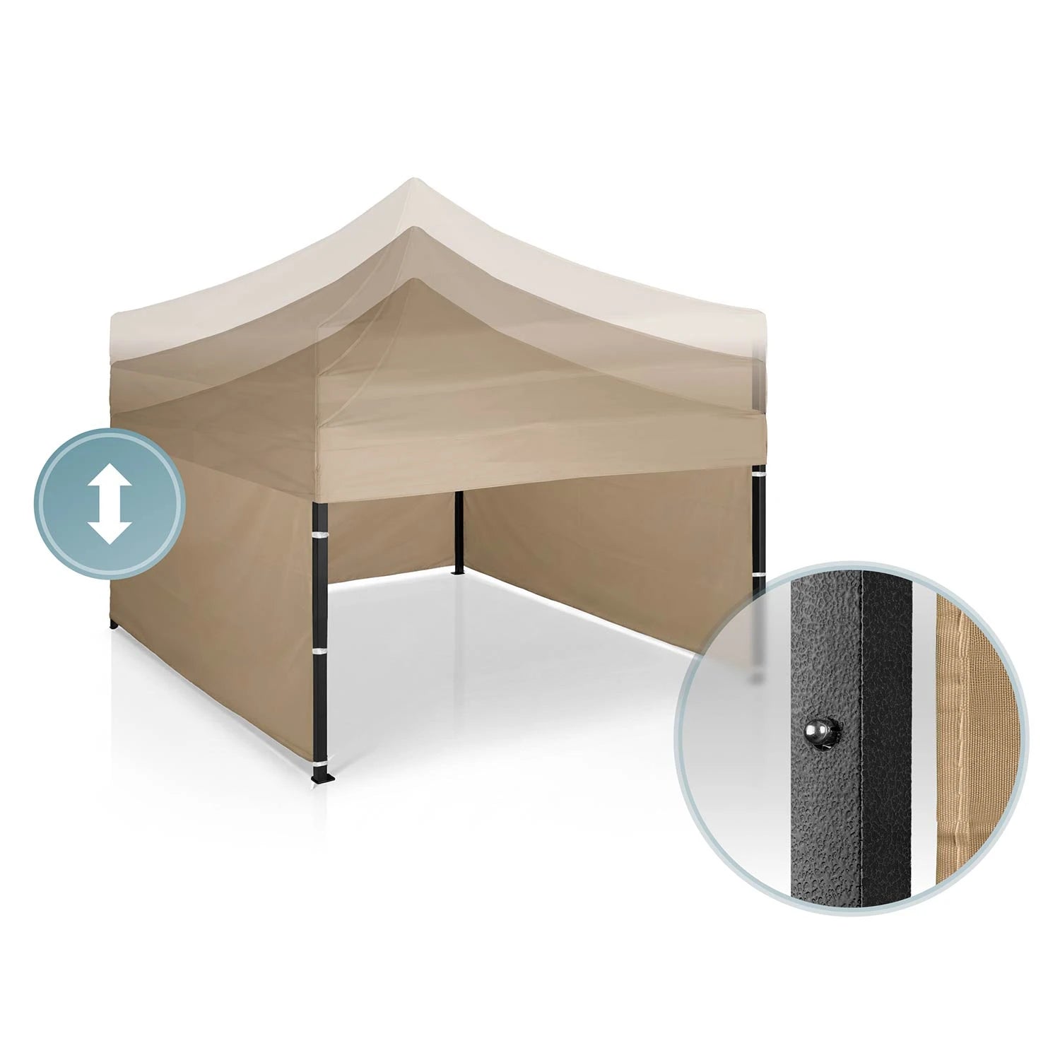 Kokoontaitettava beige paviljonki kuljetuslaukulla